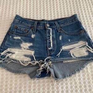 Levi’s Distressed High-Rise Jean Shorts, Medium Wash